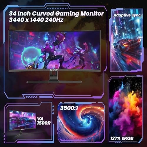 Gawfolk 34" Ultrawide Curved Monitor 240Hz, UWQHD 3440x1440 Curved 1500R - Image 3