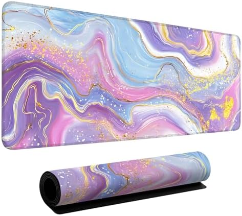 Pink Purple Marble Gaming Mouse Pad 35.4"x15.7" Large Extended Pad Desk Mat Anti-Slip Rubber Base & Durable Stitched Edges for Gamers Smooth Mouse Pad Writing Surface for Desk Office/Home by LEIWEIHOPE