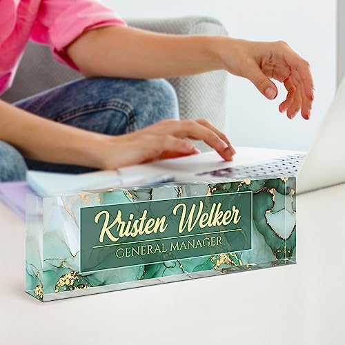 Name Plate for Desk, Desk Name Plate Personalized, Green Office Decor for Women Men, Acrylic Desktop Accessories, Office Gifts for Boss Nurse Teacher Coworker, Employee Appreciation Gift (Green Coast) - Image 6