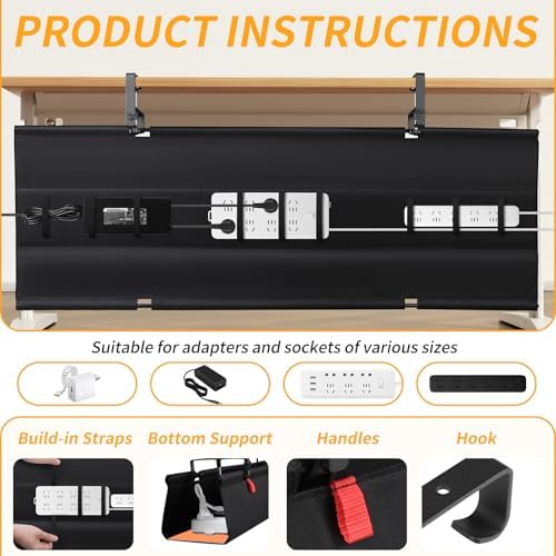 Under Desk Cable Management Tray No Drill,48Inch Cable Management,Black - Image 2