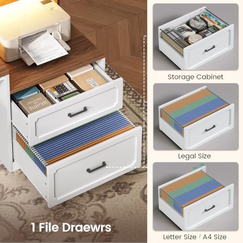 SEDETA Farmhouse L Shaped Standing Electric Desk with Storage, White - Image 6
