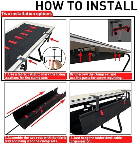 No Drill Under Desk Cable Management Tray, 28" Desk Cable Organizer - Image 6