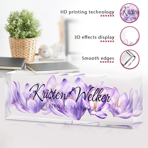 Custom Office Name Plate for Desk - Desk Name Plate Personalized Gifts for Coworkers, Boss, Employees, Teacher, Nurse - Office Desk Decor for Women Men - Employee Appreciation Gifts (Purple Lotus) - Image 4