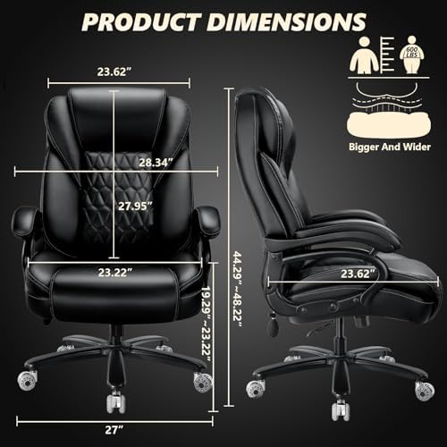 600lbs Big and Tall Office Chair with Pocket Spring Cushion, Heavy Duty Office Chair for Low Back Pain Relief, Large Executive Office Chair (Classic, Black with Gel Seat Cushion) - Image 3