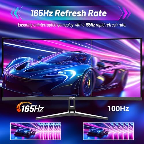 34 Inch Ultrawide Curved Gaming Monitor - WQHD 3440x1440p, 165Hz, 120% sRGB, FreeSync, VESA Mountable (DP&HDMI Cable Incl.) - Immersive PC Monitor for Gamers & Professionals, Black - Image 2