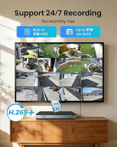ZOSI 16CH 3K Lite Security Camera System with 2TB HDD,AI Human/Vehicle Detection,Night Vision,Remote Access,H.265+ 16 Channel 5MP Lite HD-TVI DVR with 12PCS 1080P Outdoor Indoor Surveillance Cameras - Image 3