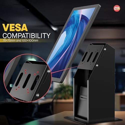 Self Service Kiosk POS Stand - CTA with CPU & Printer Compartments for Digital Signage Displays TV's & Monitors up to 33 Pounds - for Restaurants, Retail & Business - Black - (ADD-SSKPCB) - Image 5