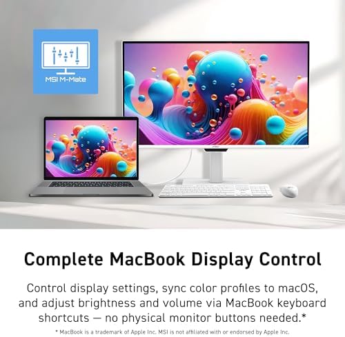 msi PRO MAX 271UPXW12G 27 inch 4K UHD QD-OLED (3840x2160) Hub Monitor,120Hz, DisplayHDR True Black 400, 98W PD, Dual USB-C,Mac Color Match,Brightness&Volume Control,Height Adjustable, Speakers, White - Image 5