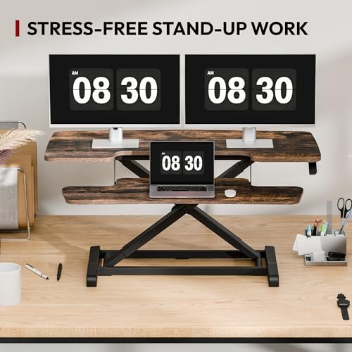 SANODESK 40" Standing Desk Converter, Effortless Lift Sit-Stand Desk Riser for Dual Monitors, Large Ergonomic Computer Workstation Tabletop, Rustic Brown - Image 7