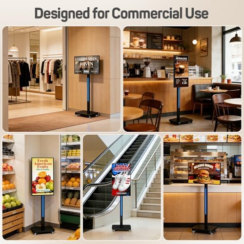 32 Inch Digital Signage Display on Wheels, Portable LCD Touch Digital Kiosk with Adjustable Rolling Stand, Phone App Control Android 14 Advertising Display Poster, Auto Media Player, HDMI/USB - Image 2