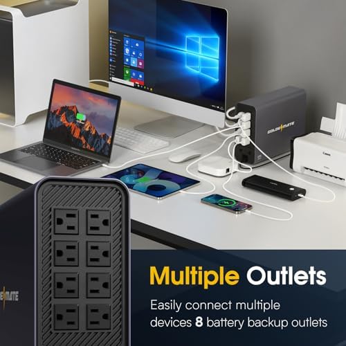 GOLDENMATE 1000VA/600W Lithium UPS Battery Backup & Surge Protector, Gray - Image 3