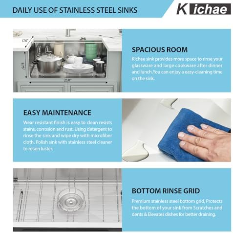 Kichae 27 Undermount Kitchen Sink Stainless Steel 16 Gauge Workstation - Image 4