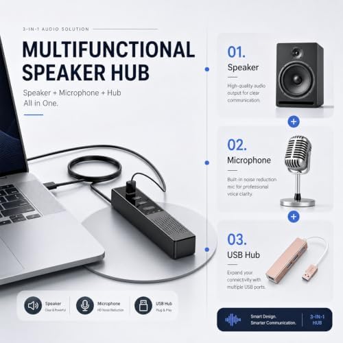 3 in 1 USB Wired Speaker with Microphone,Conference Speakerphone for PC & Laptop,360° Voice Pickup, Plug and Play, Computer Speaker for Zoom, Teams, Skype, Home Office & Online Meetings - Image 2