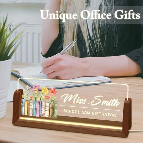 Desk Teacher Name Plate Personalized, Custom Acrylic Name Plate for Desk, Back to School Teacher Appreciation Gifts for Coworkers - Light-Up Name Plaque, Office Decor for Women Men - Image 6