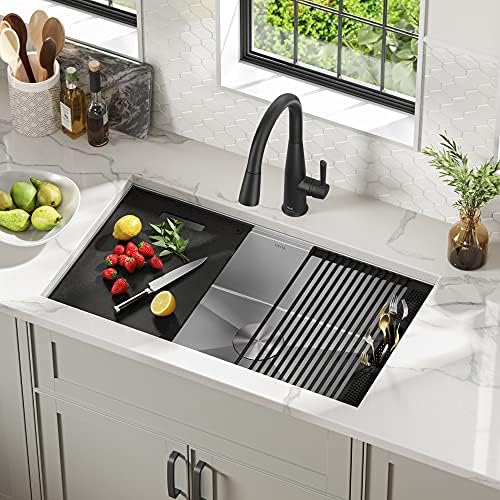 DELTA FAUCET DELTA Rivet 32-Inch Workstation Kitchen Sink Undermount 16 Gauge Stainless Steel Single Bowl with WorkFlow Ledge and Chef’s Kit of 6 Accessories, 95B931-32S-SS - Image 4