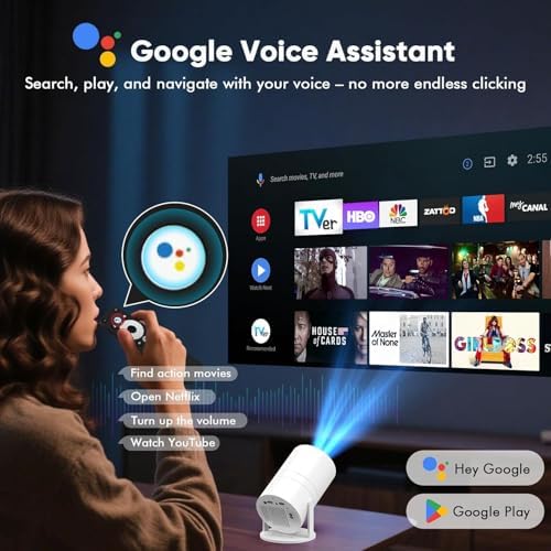 [ Built-in Google TV & Voice Control] WISHOLY Mini Projector with WiFi and Bluetooth, Built-in Streaming Apps, Portable Movie Projector 4K with 180° Rotatable for Outdoor, Home Theater, Movie Night - Image 3
