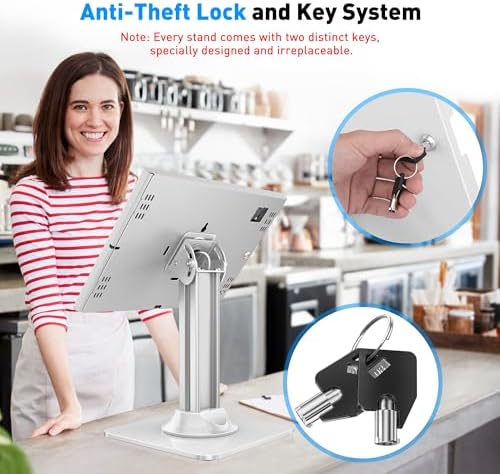 AboveTEK Anti-Theft iPad Kiosk Stand – POS iPad Security Mount with 360° Swivel & 75° Tilt, Heavy Duty Tablet Kiosk Desk Holder for Retail & Business POS Systems (White) - Image 4