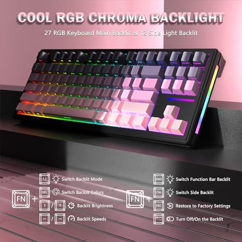 ATTACK SHARK M87 RGB Wireless Mechanical Gaming Keyboard, 80% TKL, Pink - Image 5