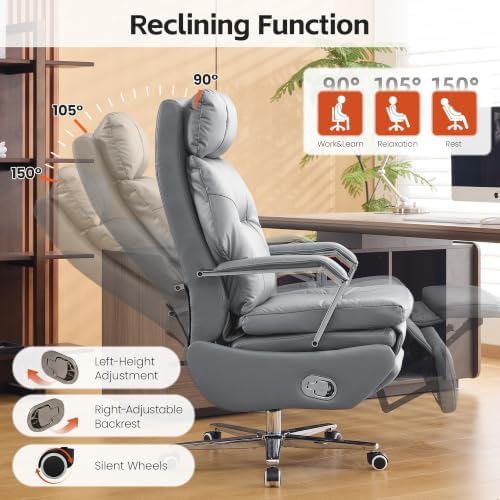 HUBSON 360° Swivel Big and Tall Faux Leather Executive Office Chairs, Grey - Image 4