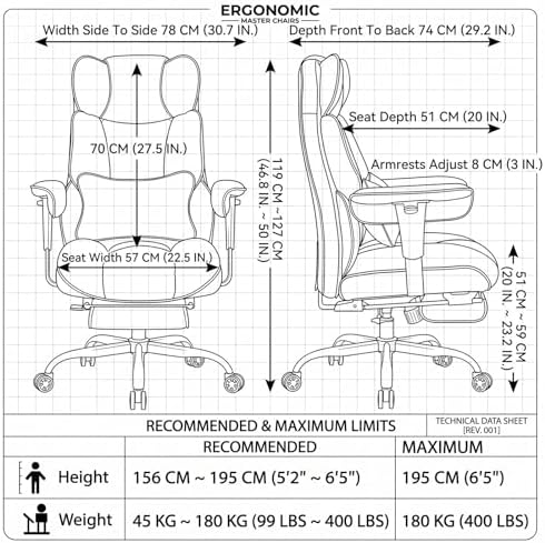 Efomao Executive Office Chair 400lbs, Black Big and Tall Desk Chair - Image 2