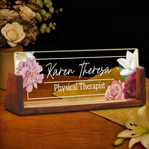 Custom Name Plate for Desk with LED Walnut Frame, Office Desk Decor by Unknown