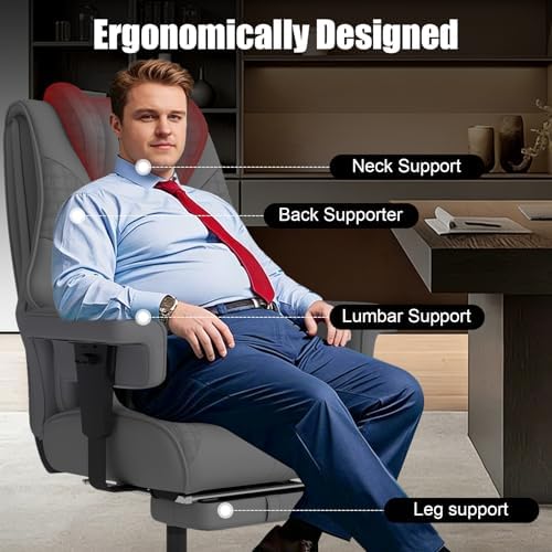 Big and Tall Office Chair with Foot Rest, High Back Computer Desk Chair - Image 6