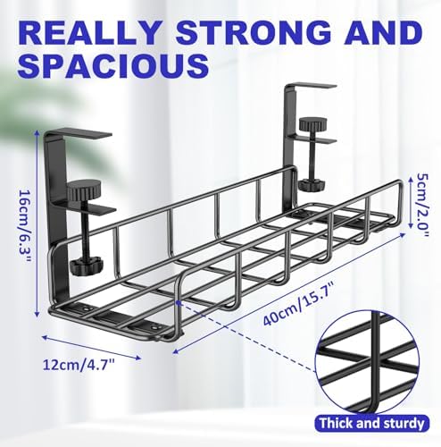 Under Desk Cable Management Tray No Drill Steel Tray Black - Image 5