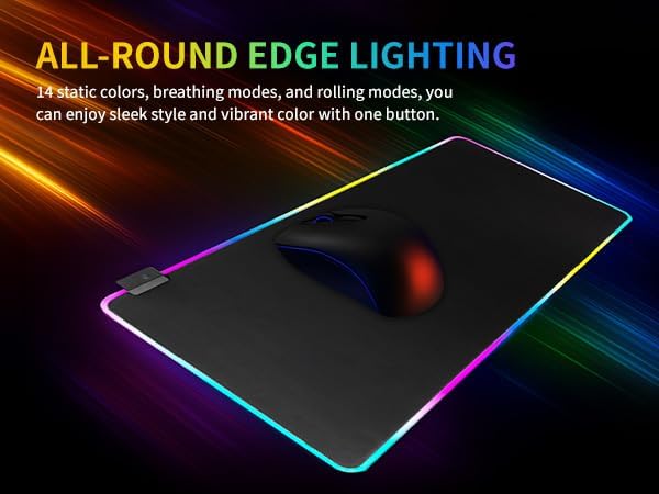 RGB Gaming Mouse Pad-14 Light Modes, Extended Soft LED Mouse Pad, Anti-Slip Rubber Base, Computer Keyboard Large Mousepad Mat, Waterproof Mousepads (25.6 * 11.6 Inch) - Image 3