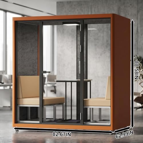 Soundproof Office Pod with 4 Person Enclosed Design (Orange) - Image 2