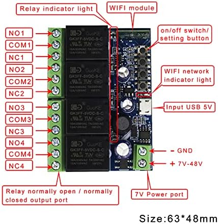 Ewelink WiFi Wireless Smart Relay Module USB 5v 4 Channel Inching Self-Lock Latched Dry Contact Remote Switch for Access Control, Garage Door,Home Automation, Compatible with Alexa Google Home - Image 2
