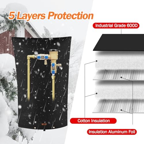 TOHONFOO Backflow Preventer Cover, Pipe Freeze Insulation, 22"Wx34"H, Black - Image 5