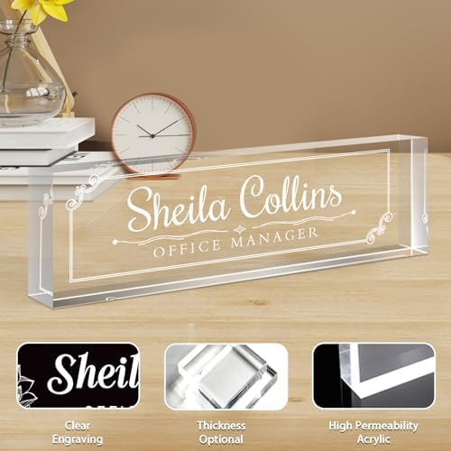 Custom Engraved Name Plate for Desk, Acrylic Desk Name Plate Personalized, Office Decor for Women Men, Acrylic Desktop Accessories, Office Gifts for Boss Manager Teacher, Employee Appreciation Gifts - Image 5