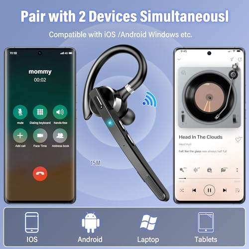 Bluetooth Headset, 90Hrs Bluetooth 5.3 Earpiece, APTX HD Audio, Mute Button - Image 4