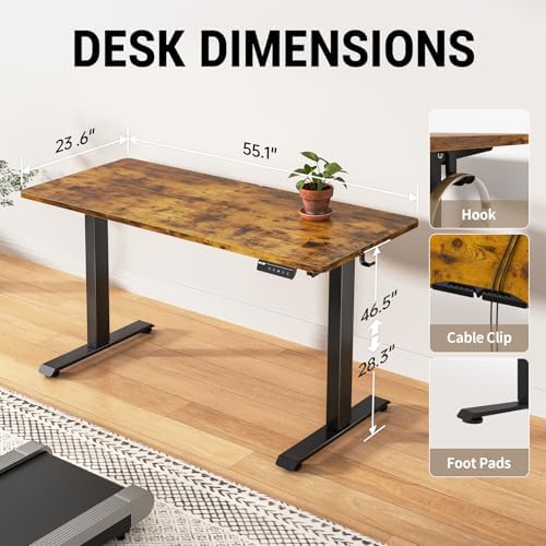 Veken 55"x23.6" Standing Desk, Electric Height Adjustable, Brown - Image 3