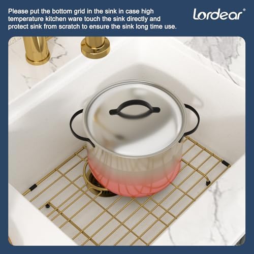 Lordear White Granite Composite Sink 21 Inch Undermount Bar Sink Workstation 21x18 Small Kitchen Quartz Under Counter Wet Single Bowl with Gold Accessories - Image 5
