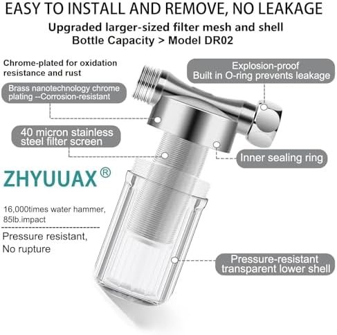 Reusable Washer Water Filter, 40 Micron Anti Scale Washing Machine Water Filter, For Washer, Heater, Faucet, Large Capacity, Brass Chrome Rust Prevention Sediment Filter, With 3/4'' Adapter - Image 2