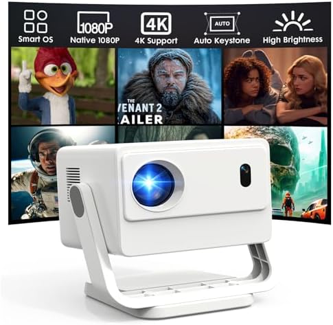 【Built-in Apps & Native 1080P】Smart Mini Projector with WiFi and Bluetooth, 4K Outdoor Movie Projector with Electric Focus & Auto Keystone, YINCODI Portable Proyector for Bedroom/Home/Celling by Projector
