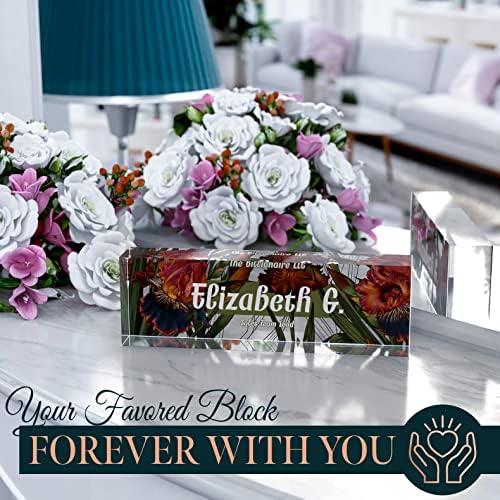 Desk Name Plate Personalized, Custom Name Plates, 2½/x8 Inches, Thick Crystal-Clear Acrylic, Gift Box, Office Desk Decor. USA Made by ACRYLUXE (Iris) - Image 5