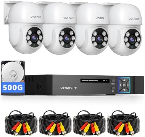 Wired Security Camera System Outdoor, 4pcs Pan/Tilt Camera,500GB HDD by VORGUT