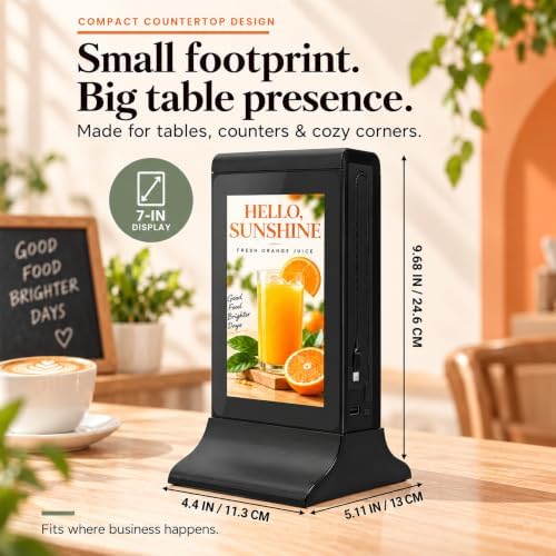 7 Inch Tabletop Digital Signage Display, Android Touchscreen Digital Menu Board with WiFi CMS, Battery-Powered Countertop Display with Phone Charging for Restaurants, Cafes, Bars & Hotels - Image 6
