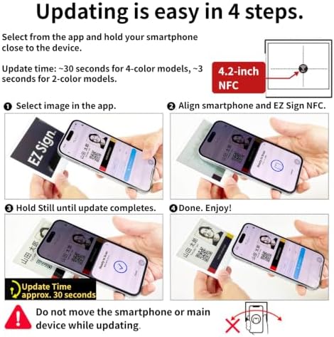 [Santek] EZ Sign NFC E-Paper Display – No Battery, Ultra-Thin 0.13”, Rewritable 4-Color Digital Display, App-Controlled (iOS/Android/PC), IP65 (Black, 4,2 inch) - Image 4