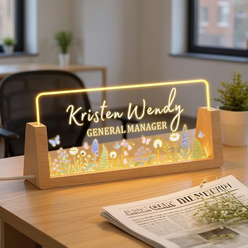 Ships Next Day, Custom Name Plate for Desk - Business Light Up Acrylic Desk Name Plate Personalized Elegant Office Gift for Boss Coworker Teacher Employee Appreciation Gift, Office Decor for Women Men by Unknown