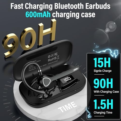 Bluetooth Headset, Single-Ear ENC Mic, Mute Button, 90H Hands-Free Earpiece - Image 5