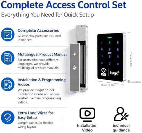 WiFi TUYA Complete Security Access System Kit with Waterproof RFID Touch Keypad Door Lock, Smart Remote Door Opener, App，600-Pound Electric Magnetic Lock + ZL, Metal Sensor Switch, Doorbel - Image 5