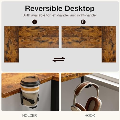 Muvai 71" L Shaped Standing Desk with Cable Tray, Reversible,Rustic Brown - Image 4