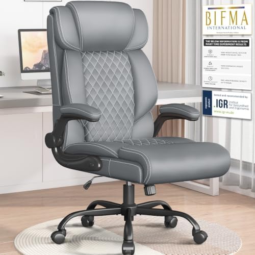 Office Chair, Executive High Back Big and Tall Office Chair,Gray by Cyzena