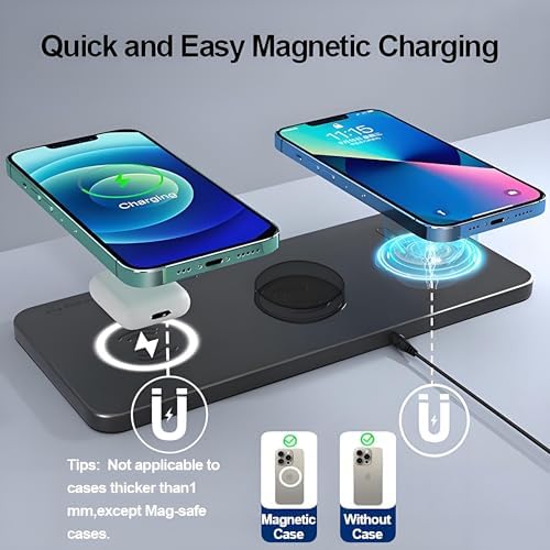 Magnetic Wireless Charger Pad - 3 in 1 Fast Mag-Safe Charging Station for iPhone 17/16/15/14/13/12 Series, AirPods 4/3/2 Pro, 15W Wireless Charging Mat/Pad for Apple Multiple Devices(with Adapter) - Image 5