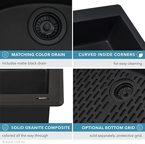 Ruvati 32-in Black Granite Undermount Workstation Kitchen Sink - RVG2306BK - Image 6