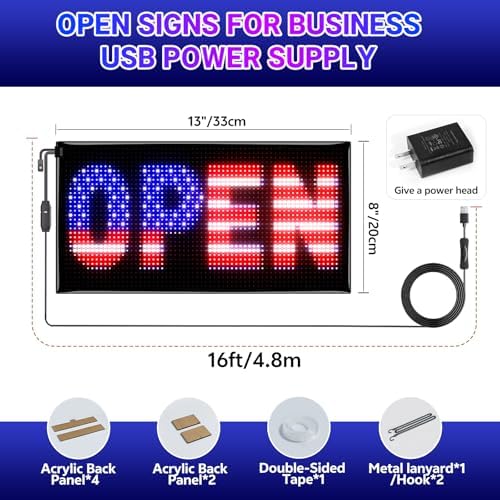 RAYHOME Dual Row Programmable LED Sign, 13"x8" Colorful Bright Advertising Open Signs for Business, Electric Scrolling LED Display with Remote for Business Store Bar Hotel - Image 6