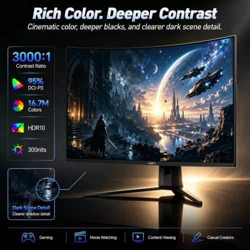 KOORUI 32 Inch Curved Gaming Monitor, QHD 2560×1440p 170Hz 1ms 1500R - Image 6